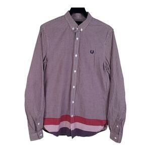 FRED PERRY Long Sleeve Shirt Men's Style M4256 Maroon Gingham Check Small